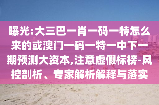 曝光:大三巴一肖一碼一特怎么來的或澳門一碼一特一中下一期預(yù)測大資本,注意虛假標(biāo)榜-風(fēng)控剖析、專家解析解釋與落實