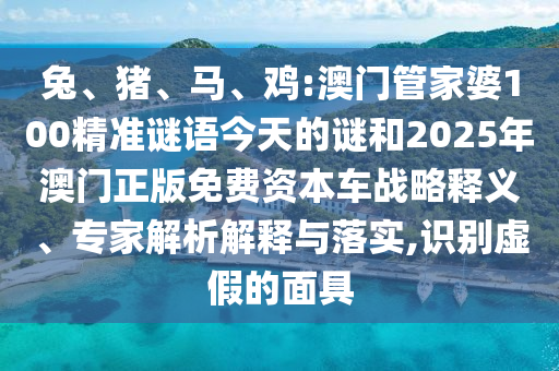 兔、豬、馬、雞:澳門(mén)管家婆100精準(zhǔn)謎語(yǔ)今天的謎和2025年澳門(mén)正版免費(fèi)資本車(chē)戰(zhàn)略釋義、專(zhuān)家解析解釋與落實(shí),識(shí)別虛假的面具